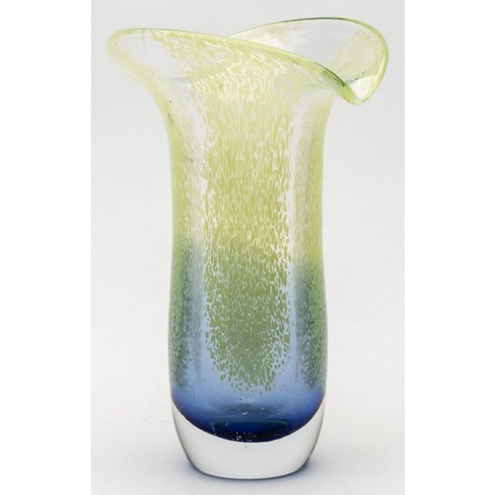 Teleflora Hand Blown Cobalt and Lime Green 8" tall Speckled Art Glass Vase